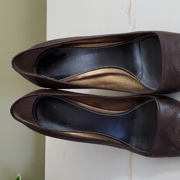 Prada | Vintage Brown Leather Embroidered Pumps Sz 37 - Picture 4 of 9